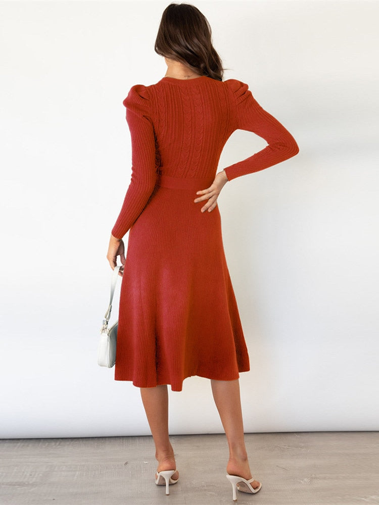 Krista - Round Neck Knit Midi Dress