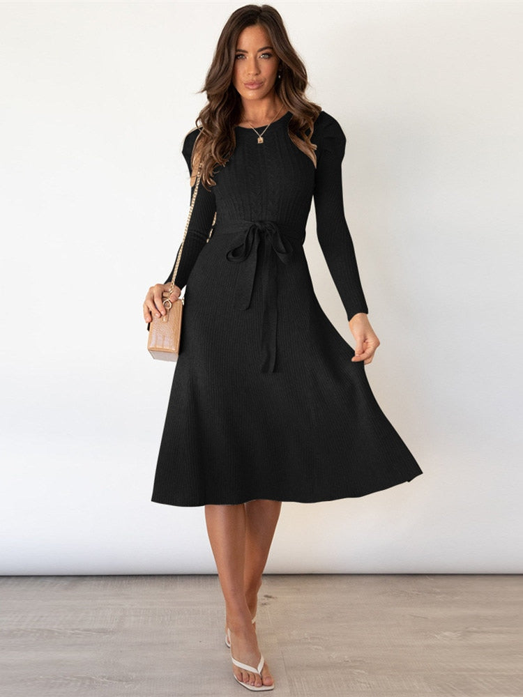 Krista - Round Neck Knit Midi Dress