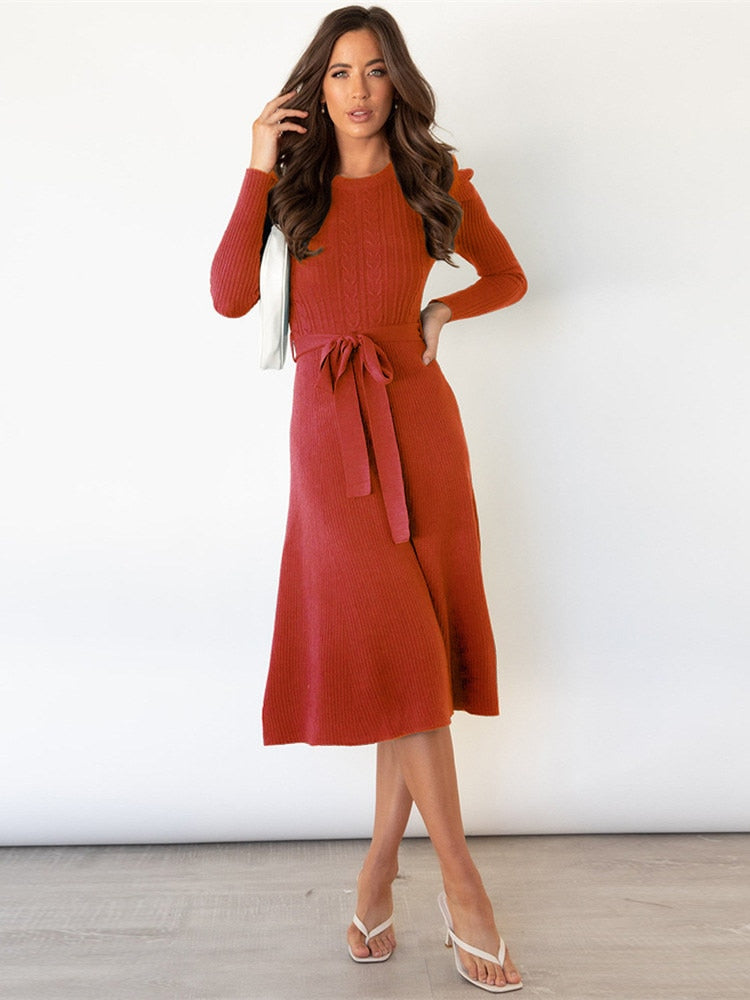 Krista - Round Neck Knit Midi Dress