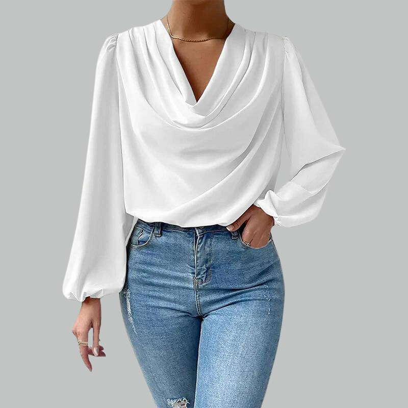 Amane - Comfortable V-neck long sleeve blouse