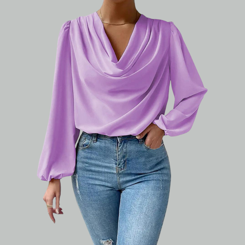 Amane - Comfortable V-neck long sleeve blouse