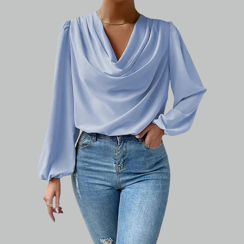Amane - Comfortable V-neck long sleeve blouse