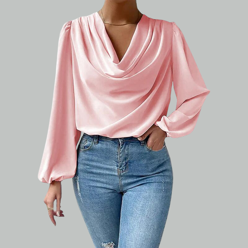 Amane - Comfortable V-neck long sleeve blouse