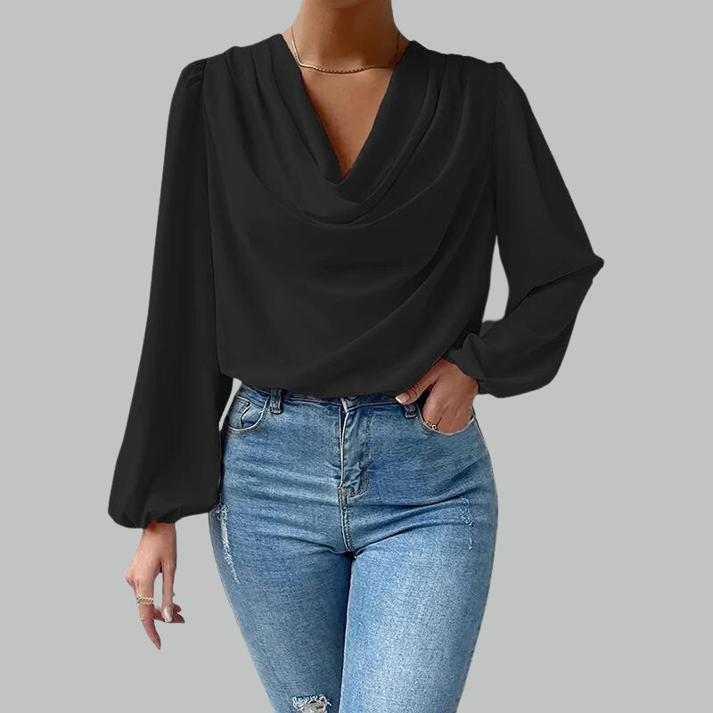 Amane - Comfortable V-neck long sleeve blouse