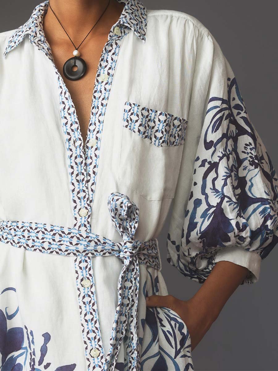 Lizbeth - Long-sleeved linen dress with button closure