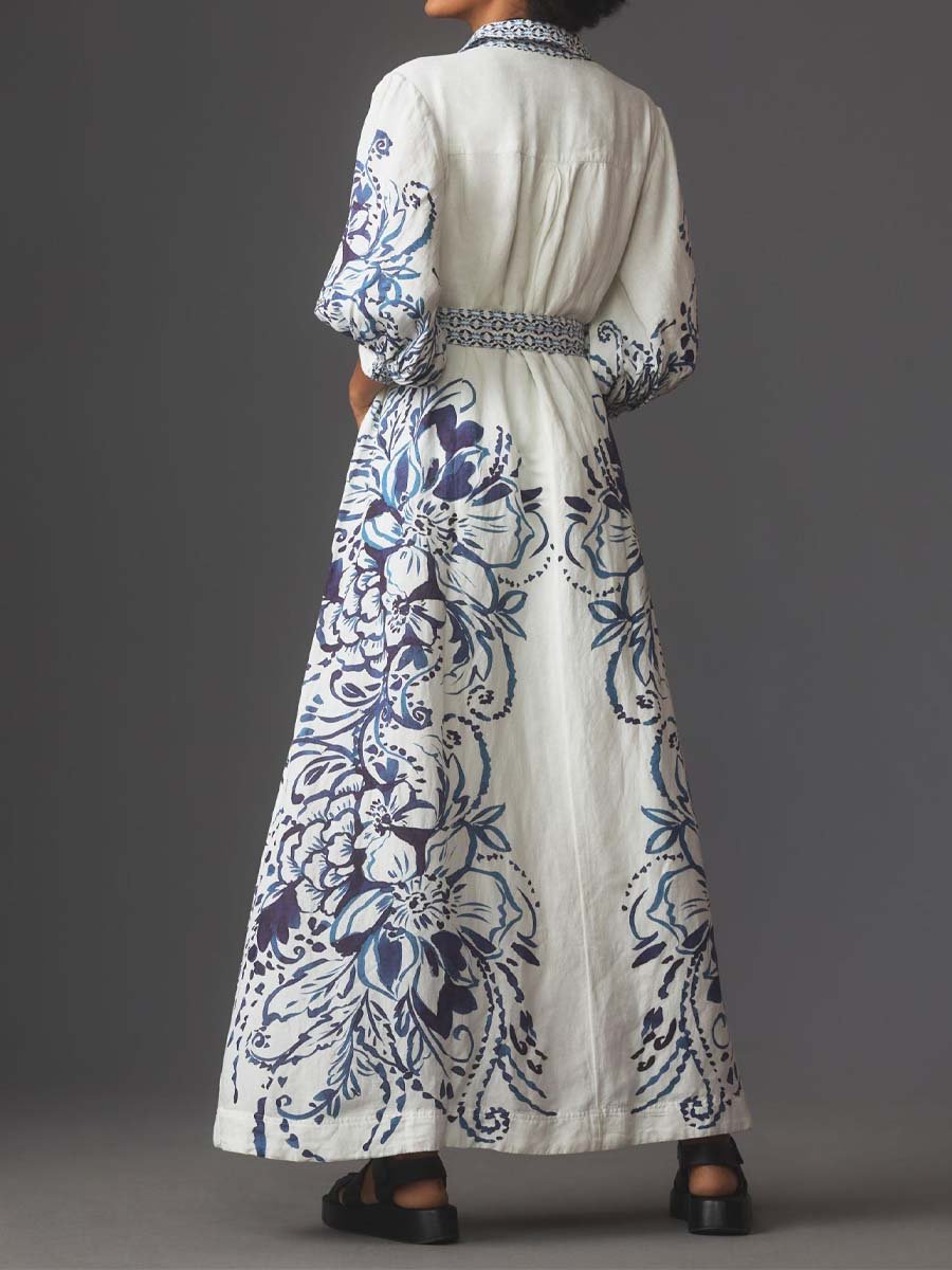 Lizbeth - Long-sleeved linen dress with button closure