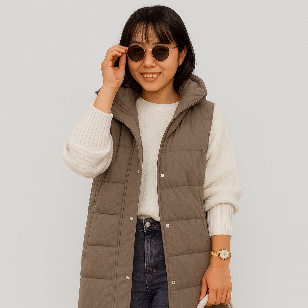 Marceline | Sleeveless coat with hood and button placket