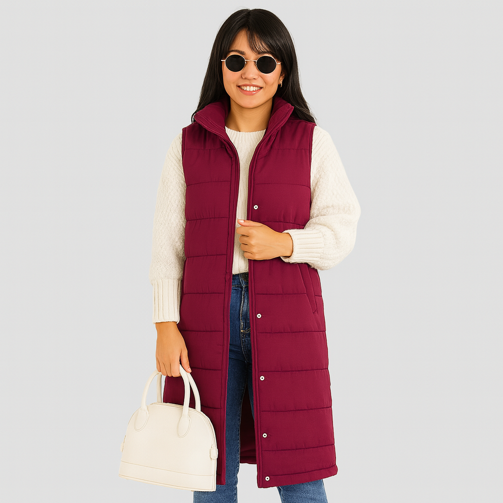 Marceline | Sleeveless coat with hood and button placket