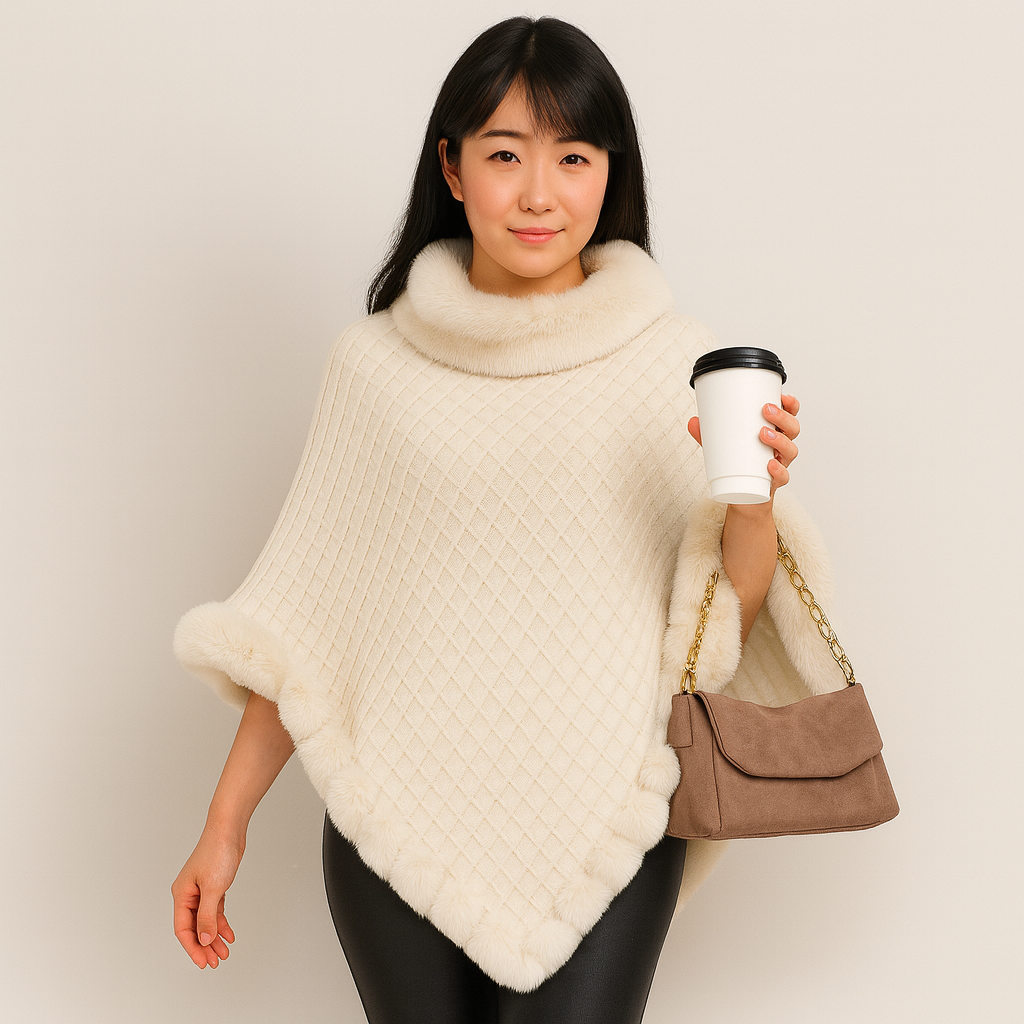 Maribeth | Cardigan with faux fur trim and asymmetrical hem