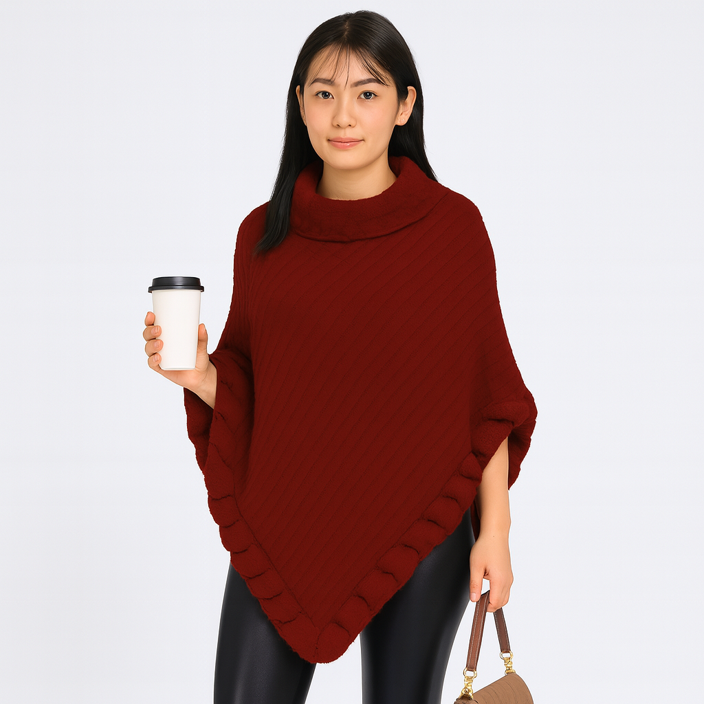 Maribeth | Cardigan with faux fur trim and asymmetrical hem