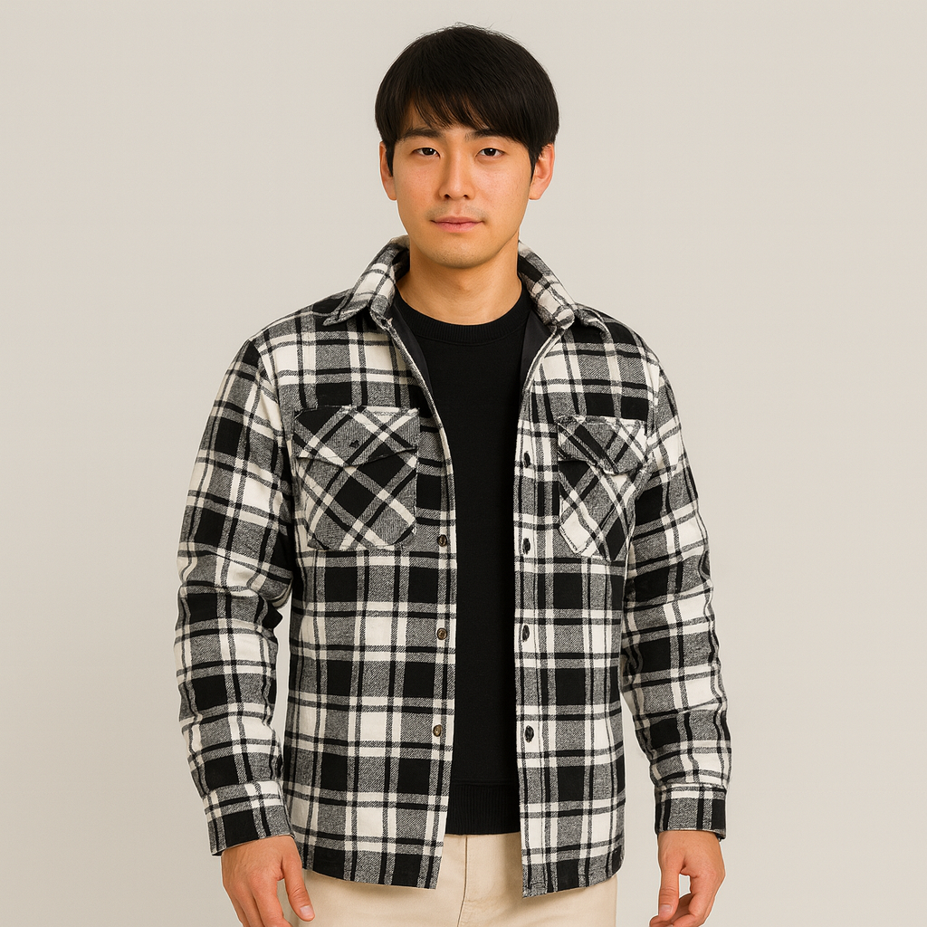 Men's Flannel Shirt Jacket, Long Sleeve, Quilted Lined, Check Pattern, Button-Down, Heavyweight, Winter Outerwear