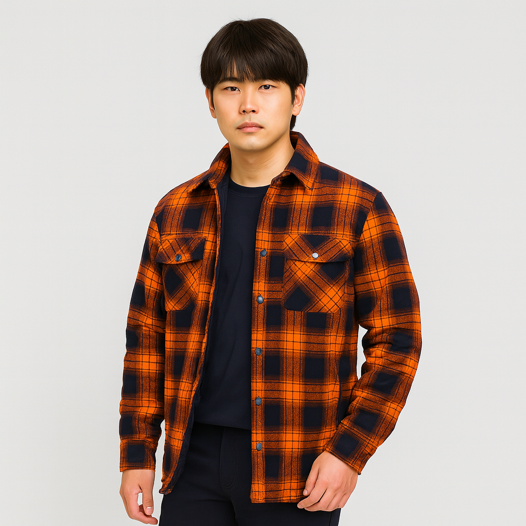 Men's Flannel Shirt Jacket, Long Sleeve, Quilted Lined, Check Pattern, Button-Down, Heavyweight, Winter Outerwear