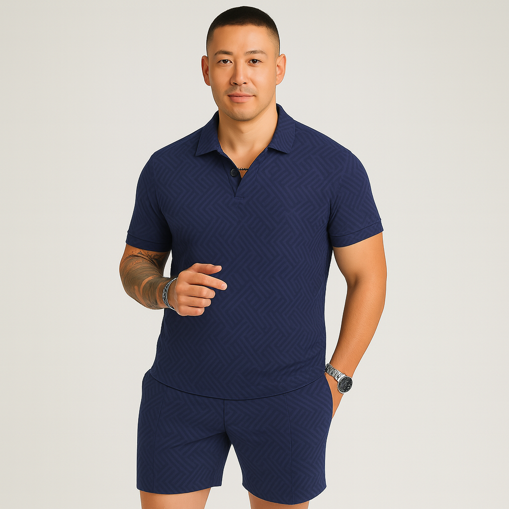 Men's Summer Casual Set - Short Sleeve Polo Shirt & Matching Shorts