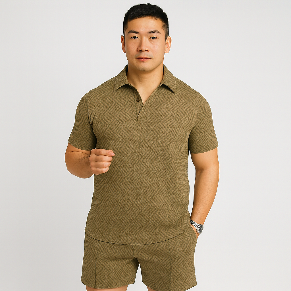 Men's Summer Casual Set - Short Sleeve Polo Shirt & Matching Shorts