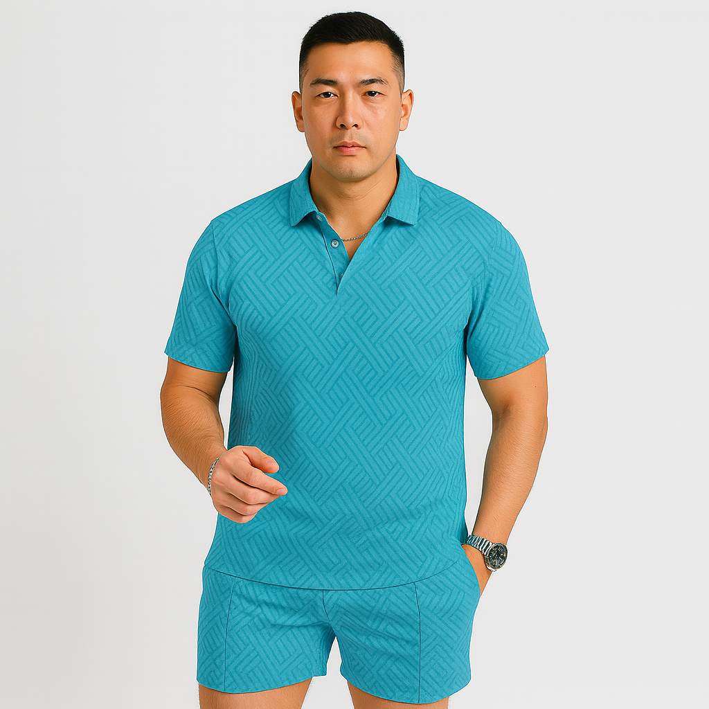 Men's Summer Casual Set - Short Sleeve Polo Shirt & Matching Shorts