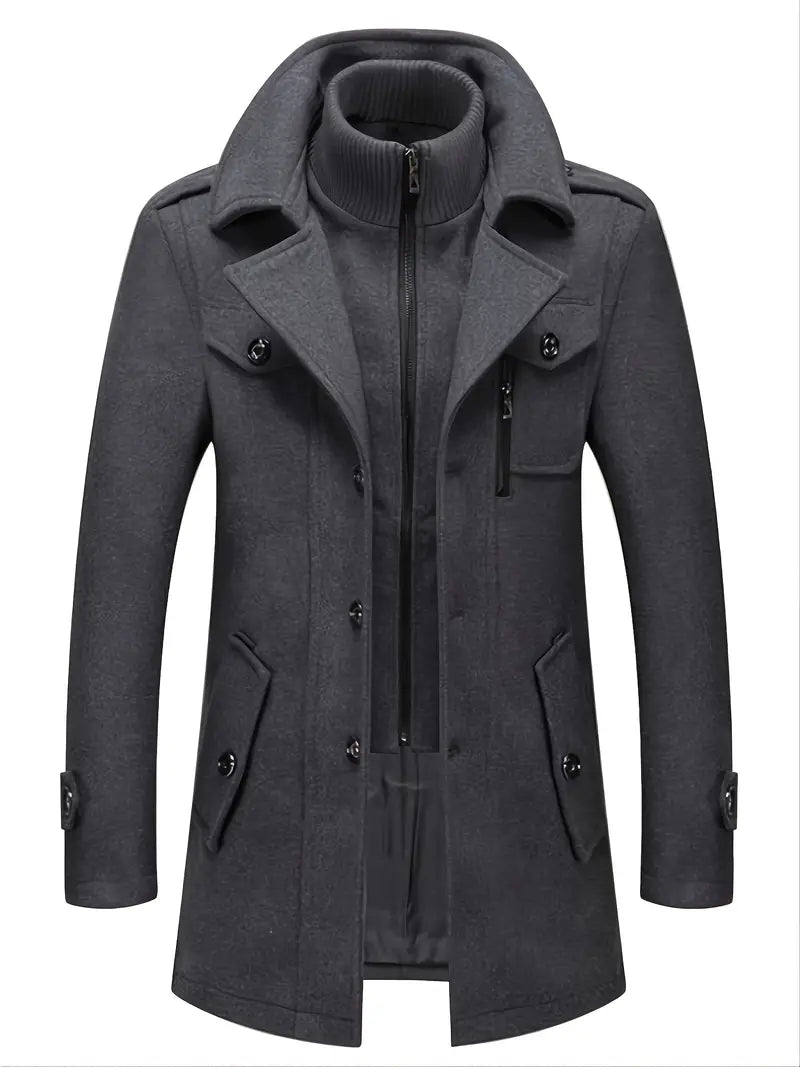 Mikkel - Double collar mid-length wool coat