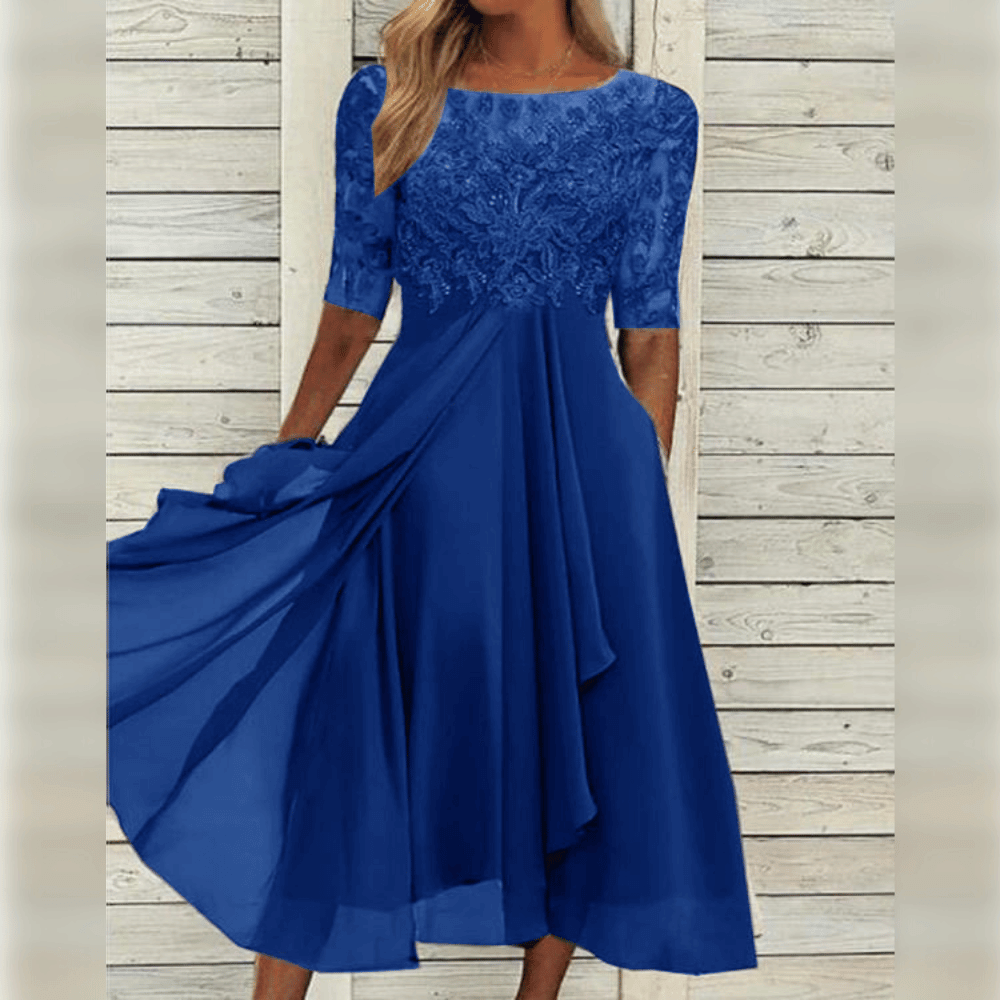 Harper - Chic round neck cascading ruffle maxi dress