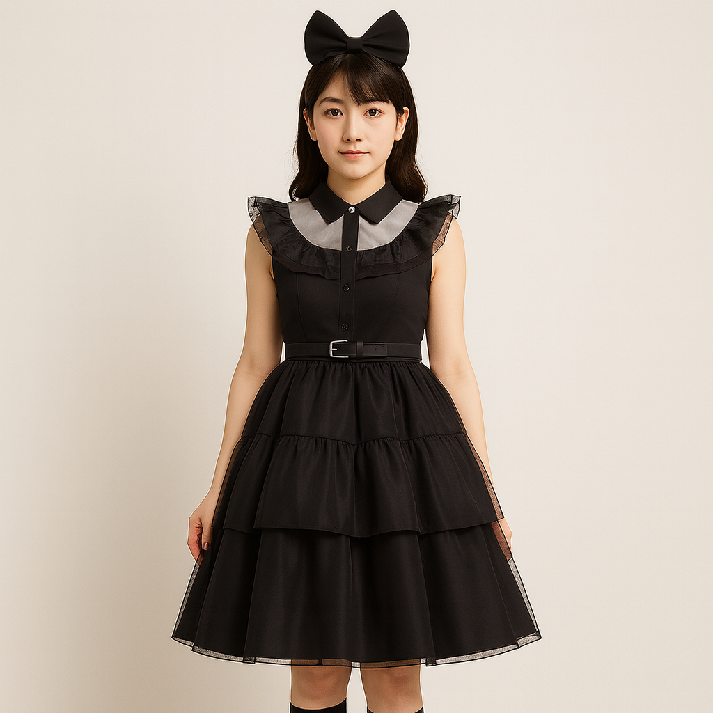 ニセラ島| レイヤードカラーのゴシックコスプレメッシュドレス