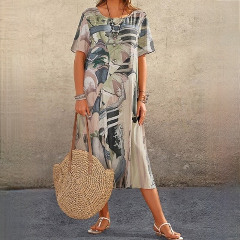 Zendaya - Art print loose crew neck and flowy dress