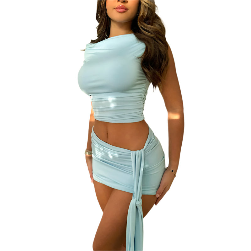 Lorraine - asymmetrical cut and high collar wrap top