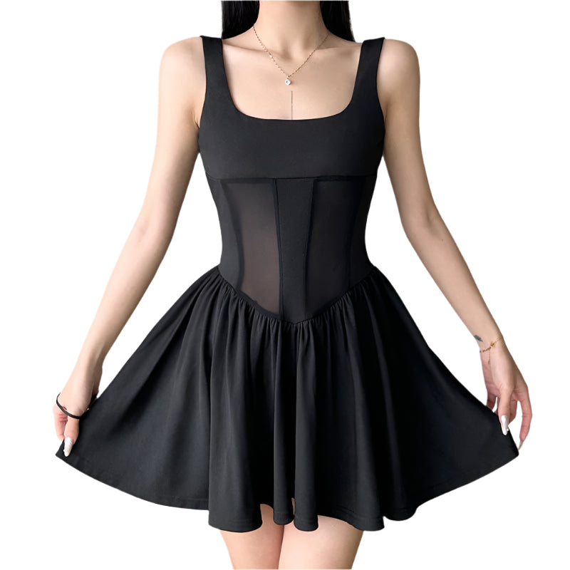 Zela - A charming mini dress with a square neckline and flared skirt