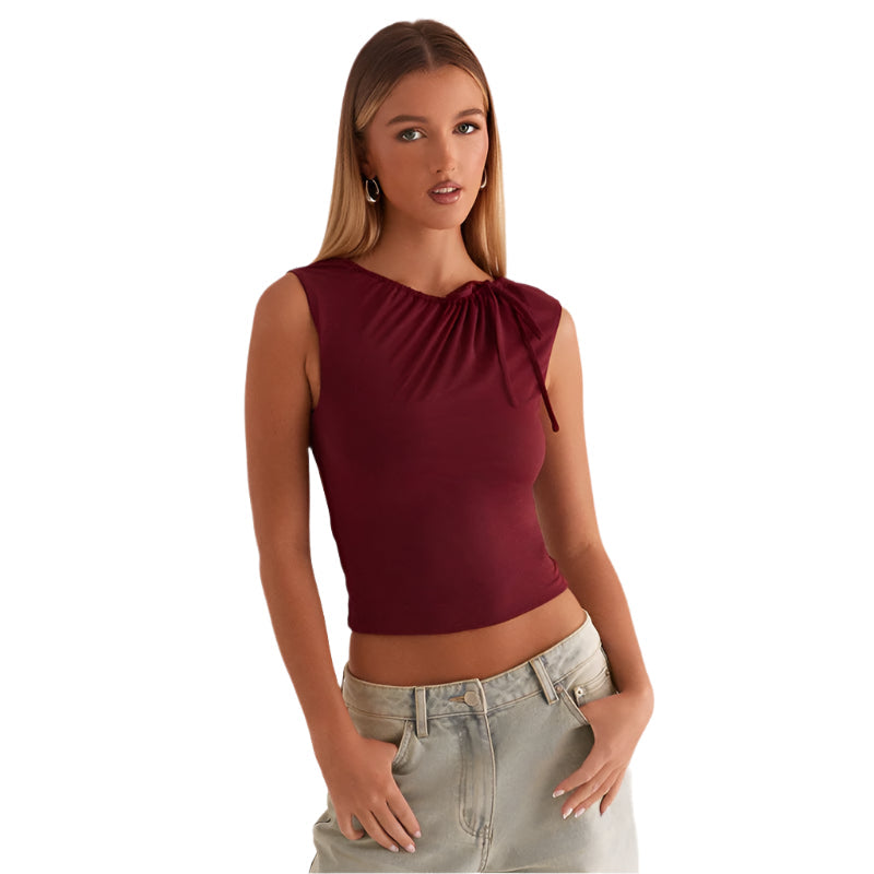 フレイヤ - 遊び心のある肩のフリルと結び目