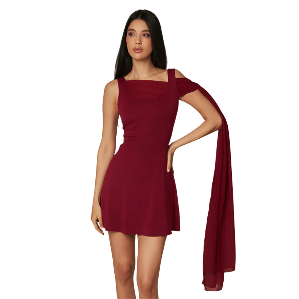 Jacqueline - Asymmetrical design and off-the-shoulder scarf