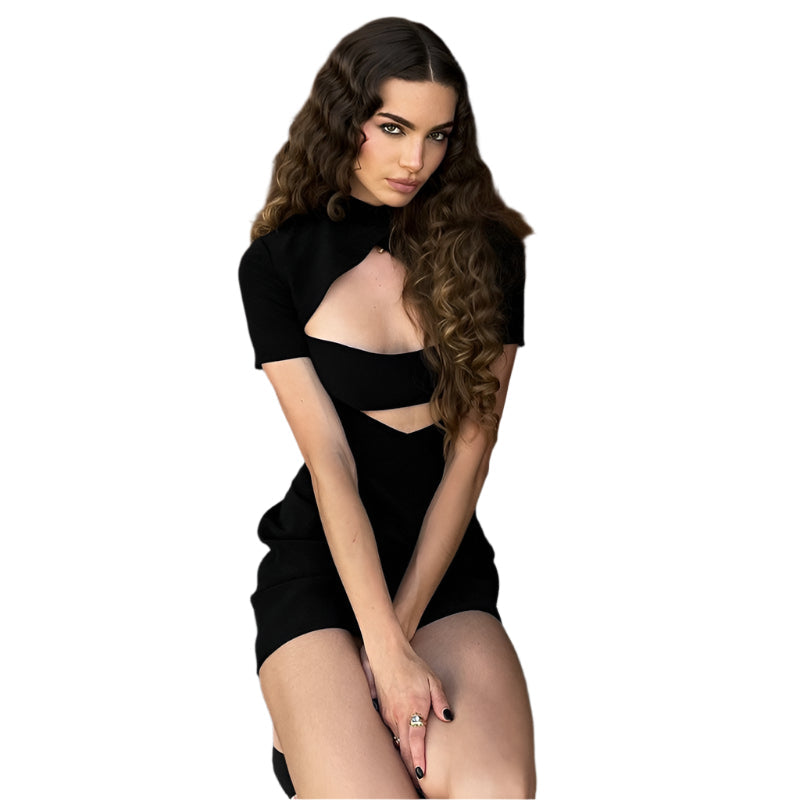 Esme - Modern stand-collar cut-out mini dress