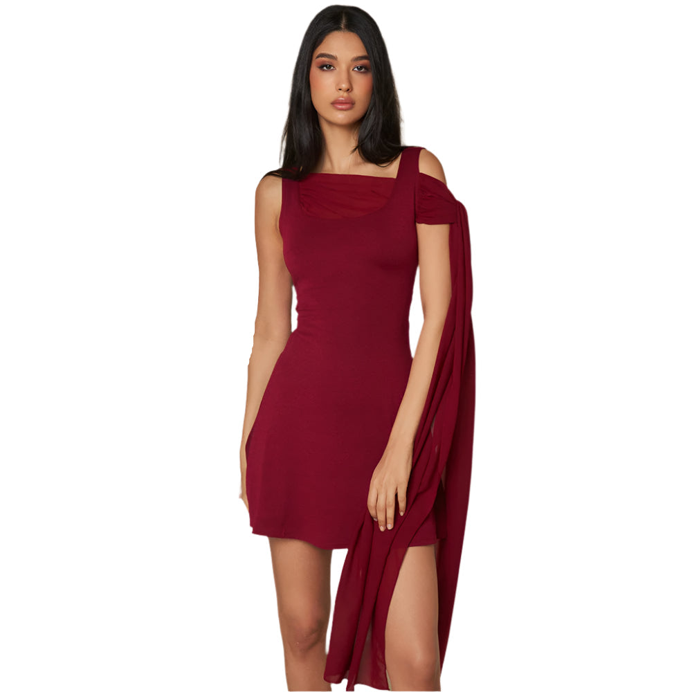 Jacqueline - Asymmetrical design and off-the-shoulder scarf