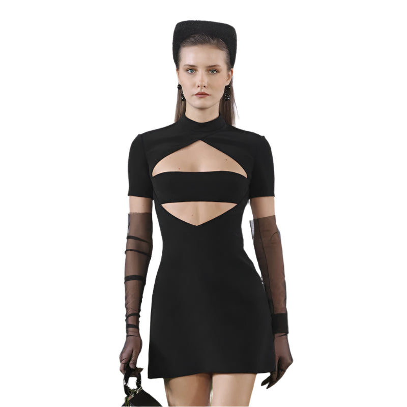 Esme - Modern stand-collar cut-out mini dress