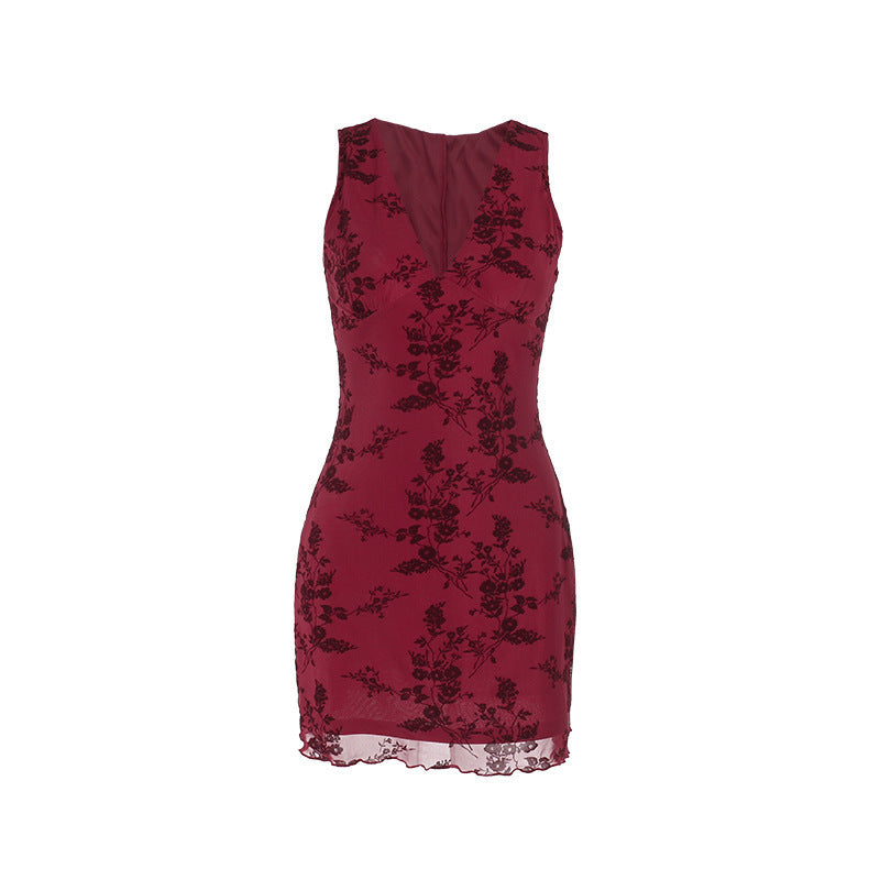 Monique - Floral lace and deep V-neck mini dress