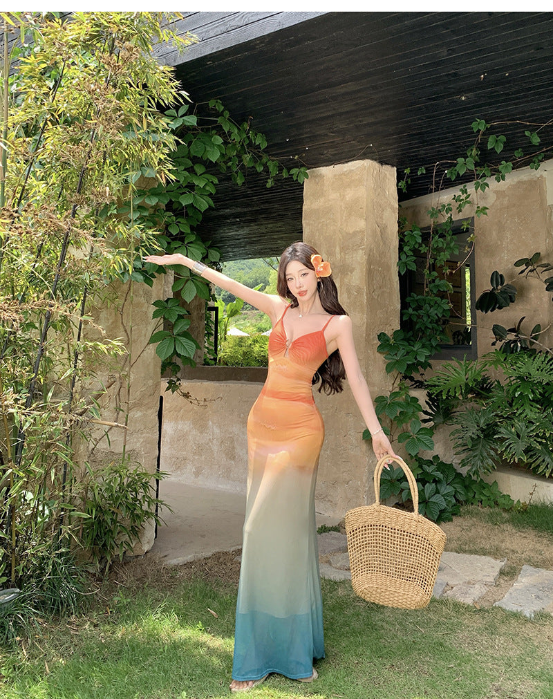 Elodie - See-through Mesh Fit Maxi Dress