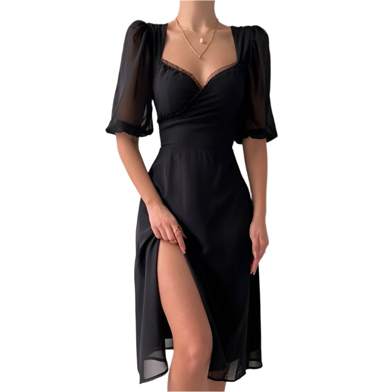 Sienna - Puff Sleeve Deep V-Neck Maxi Dress