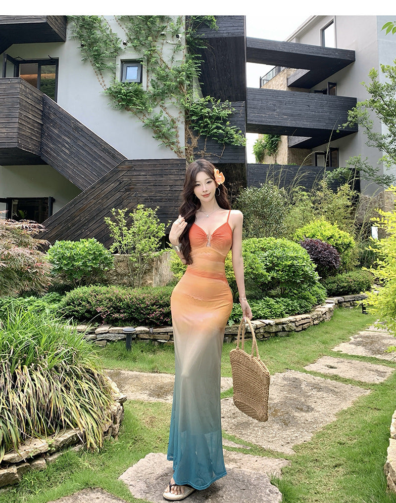 Elodie - See-through Mesh Fit Maxi Dress