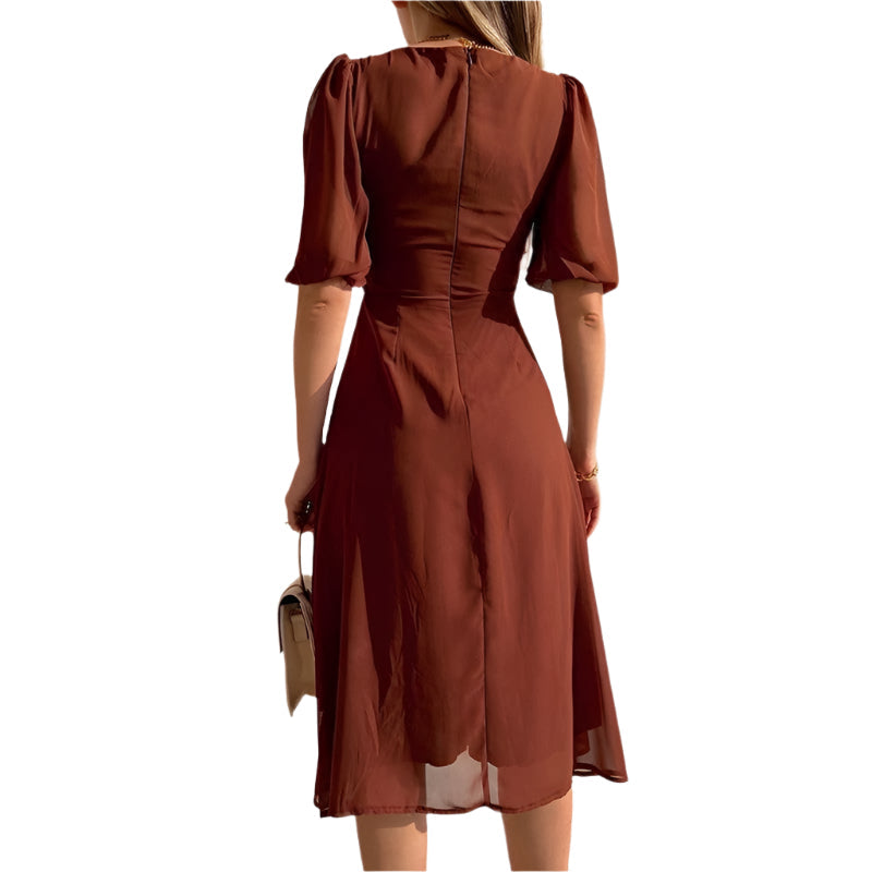 Sienna - Puff Sleeve Deep V-Neck Maxi Dress