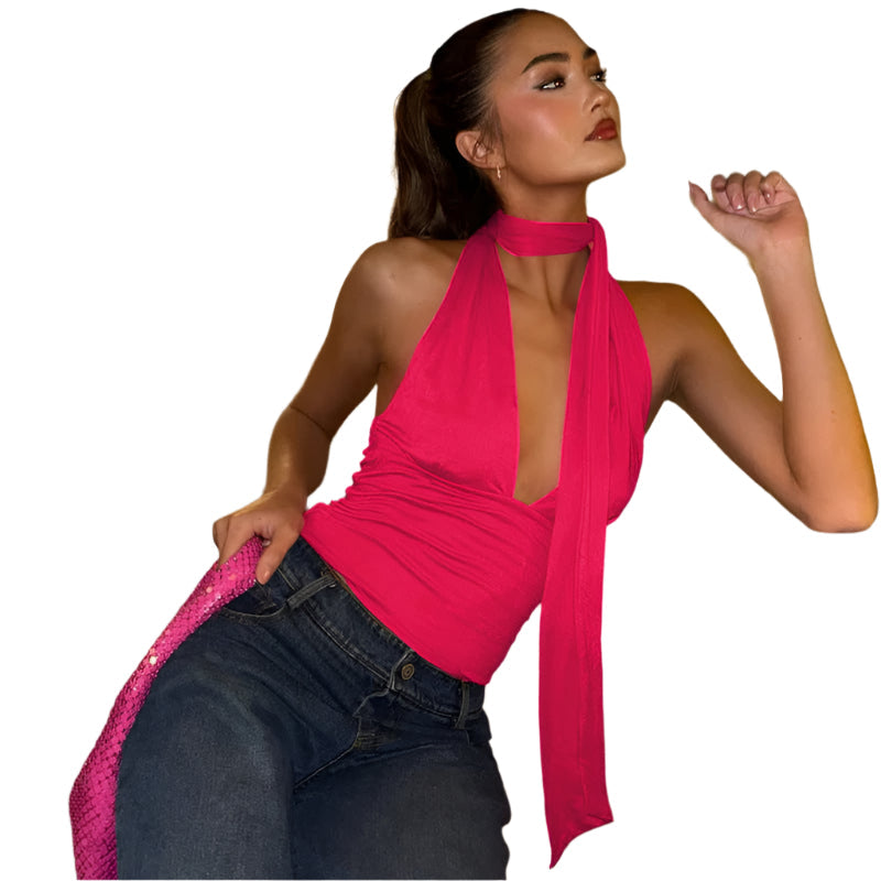 Cecily - Deep V-neck Halter Wrap Top