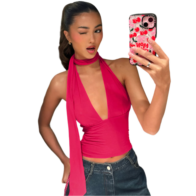 Cecily - Deep V-neck Halter Wrap Top