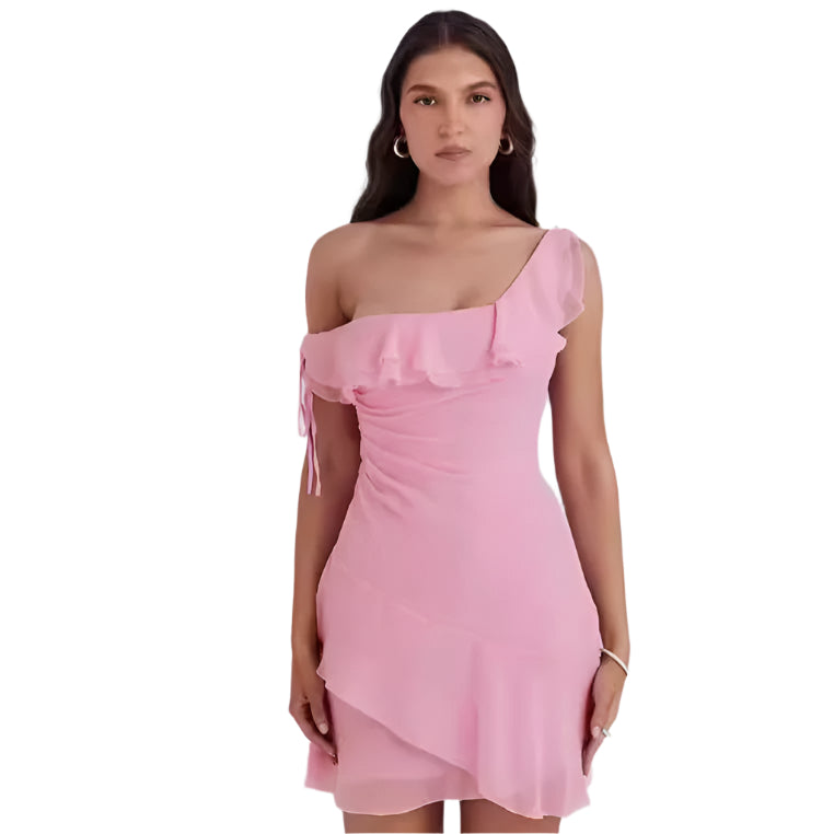 Raffaella - Off-the-shoulder dress with ruffle details and side slit design