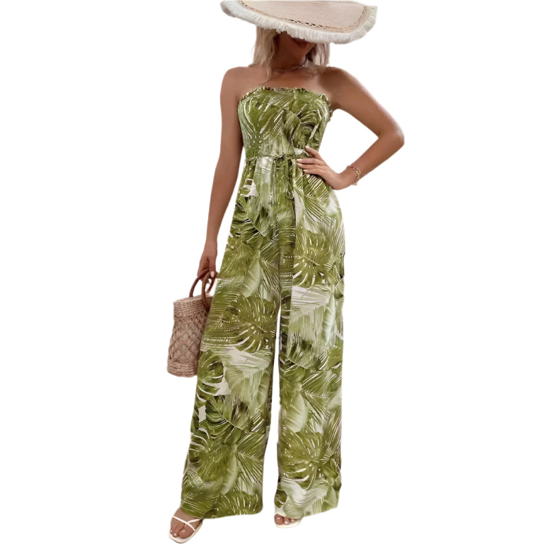 ガブリエラ - トロピカルプリントのカジュアルなワイドレッグジャンプスーツ