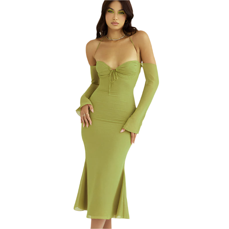 Nia - See-through sleeve midi dress