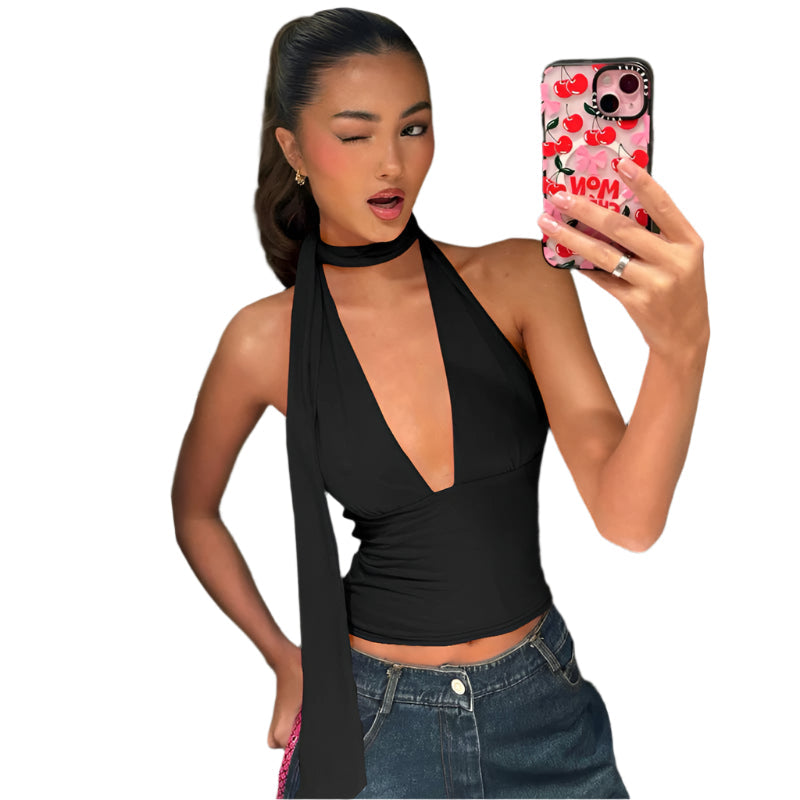 Cecily - Deep V-neck Halter Wrap Top