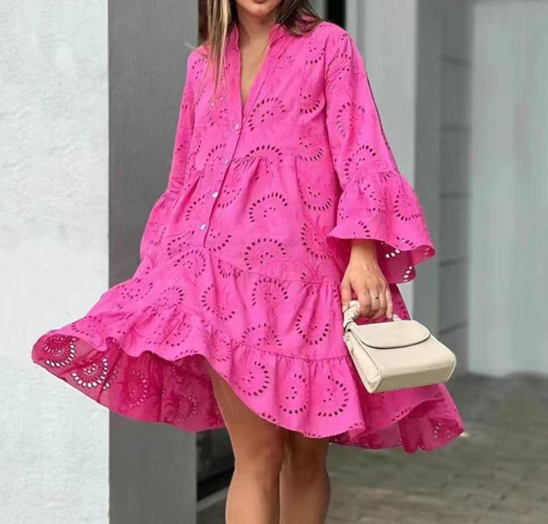 Blanche – Short Sleeve V-Neck Dress