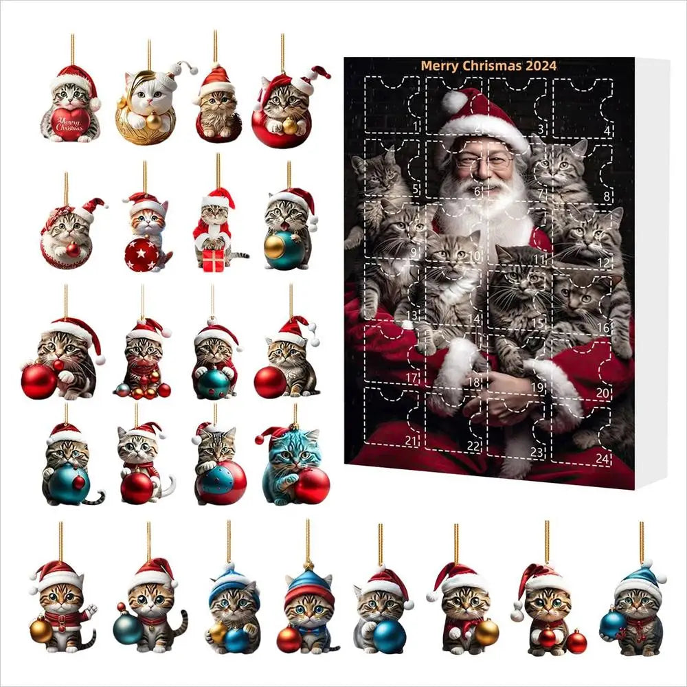 クリスマスツリーの飾りが付いたアドベントカレンダー2025 かわいい動物漫画