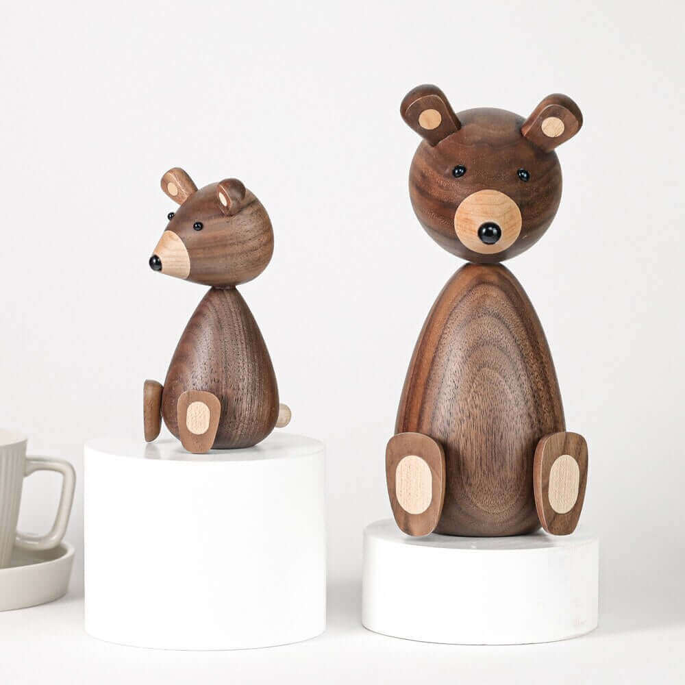 Woodland Whimsy – a playful wooden bear figurine with minimalist charm