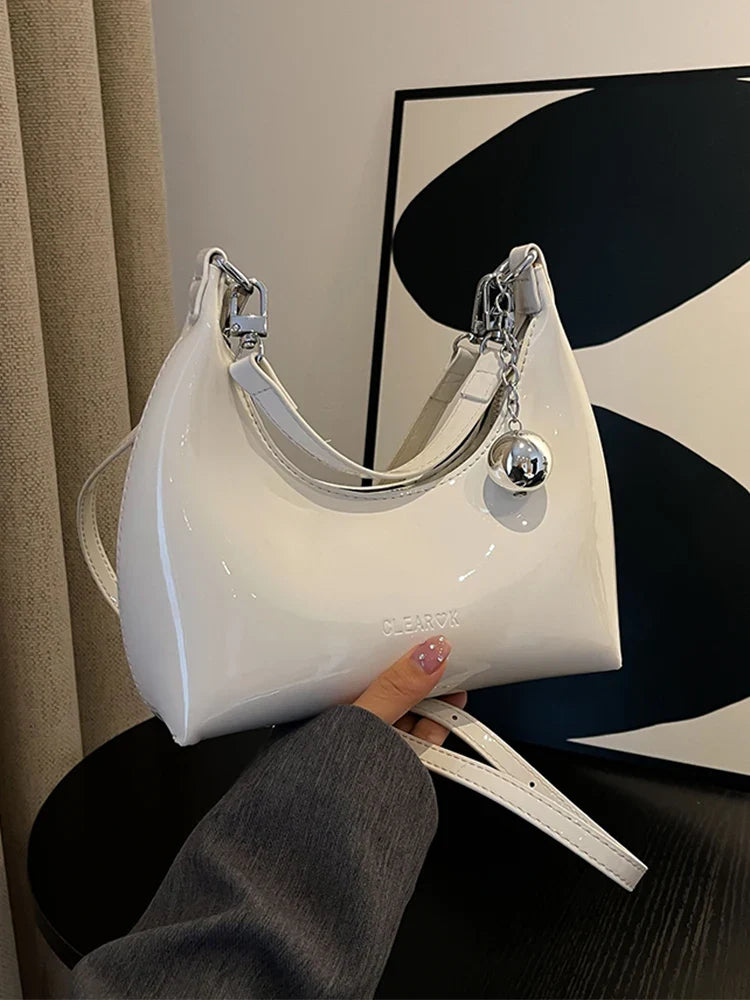 光沢のある前腕バッグ、ジッパー付きショルダーバッグ