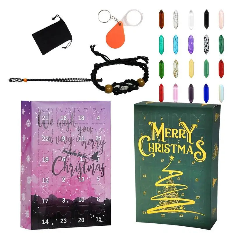 アドベントカレンダー - 24個の石が付いたクリスタルネックレス