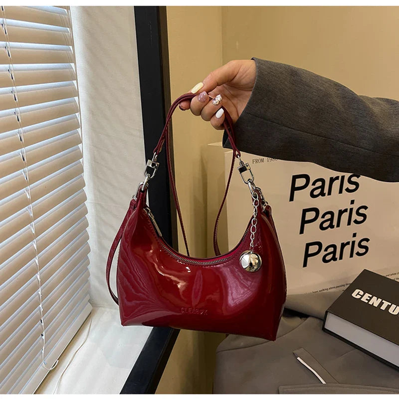 光沢のある前腕バッグ、ジッパー付きショルダーバッグ