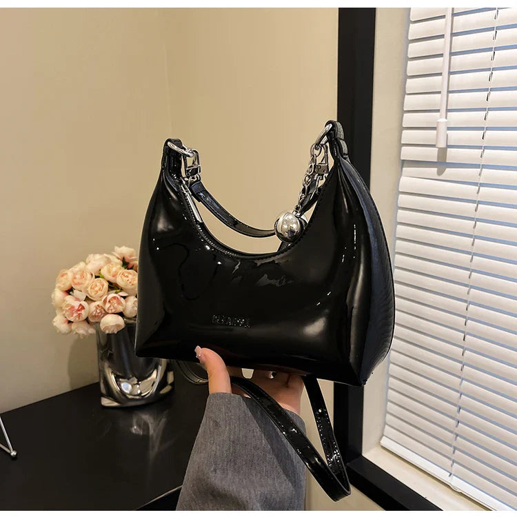 光沢のある前腕バッグ、ジッパー付きショルダーバッグ