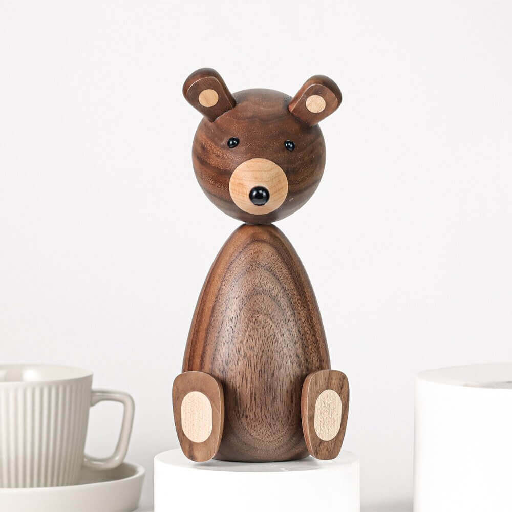 Woodland Whimsy – a playful wooden bear figurine with minimalist charm