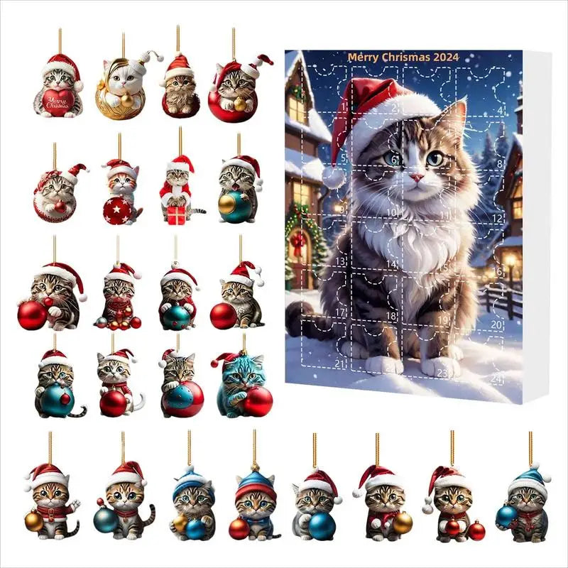 クリスマスツリーの飾りが付いたアドベントカレンダー2025 かわいい動物漫画